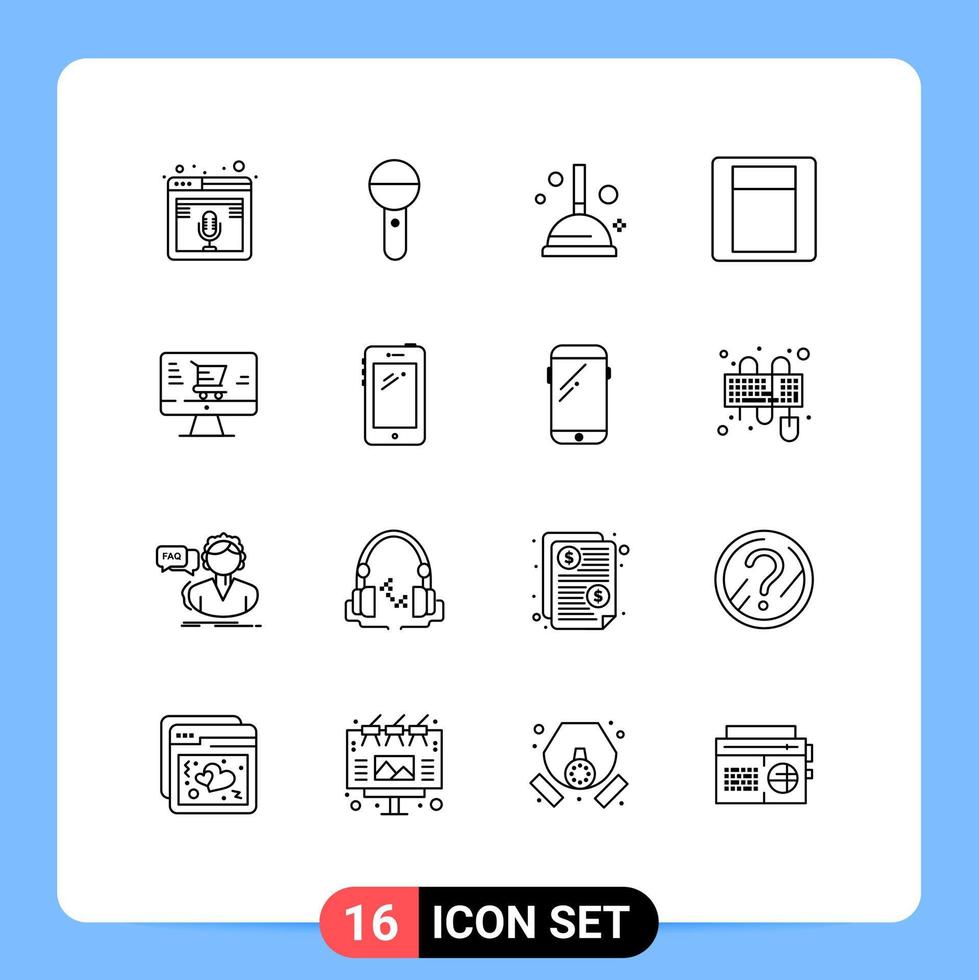16 User Interface Outline Pack of modern Signs and Symbols of online toggle press switch plunger Editable Vector Design Elements
