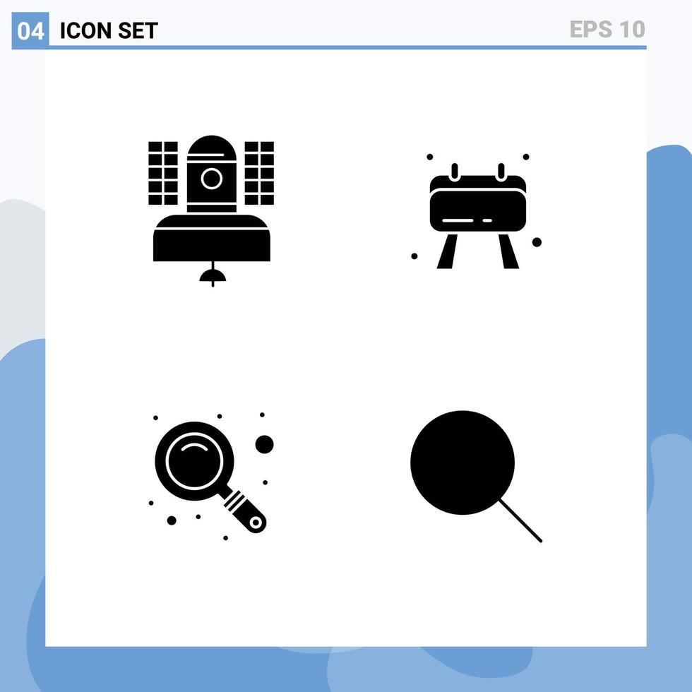 Group of 4 Solid Glyphs Signs and Symbols for satellite search communication checklist search Editable Vector Design Elements