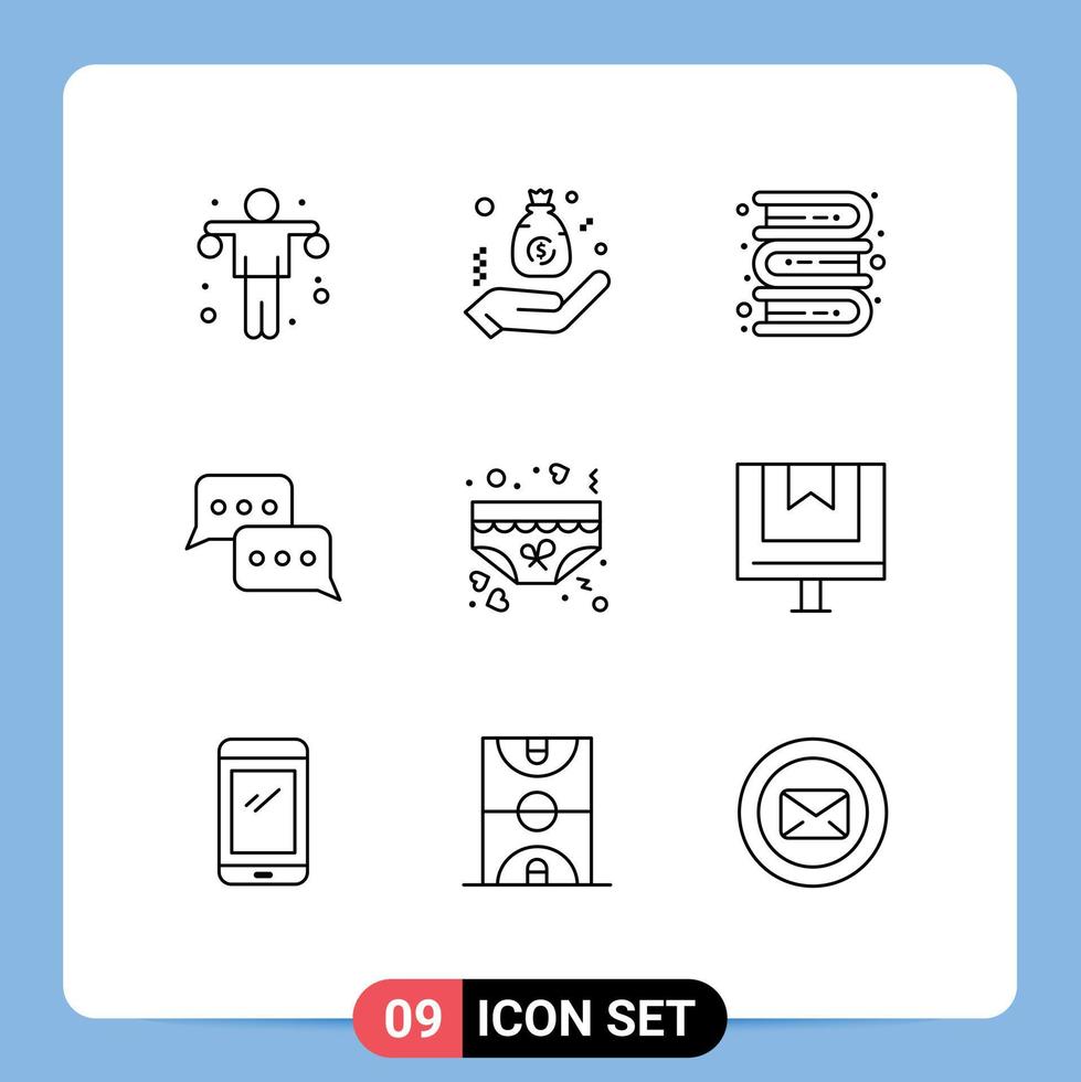 Modern Set of 9 Outlines Pictograph of reply conversation hand communication learning Editable Vector Design Elements