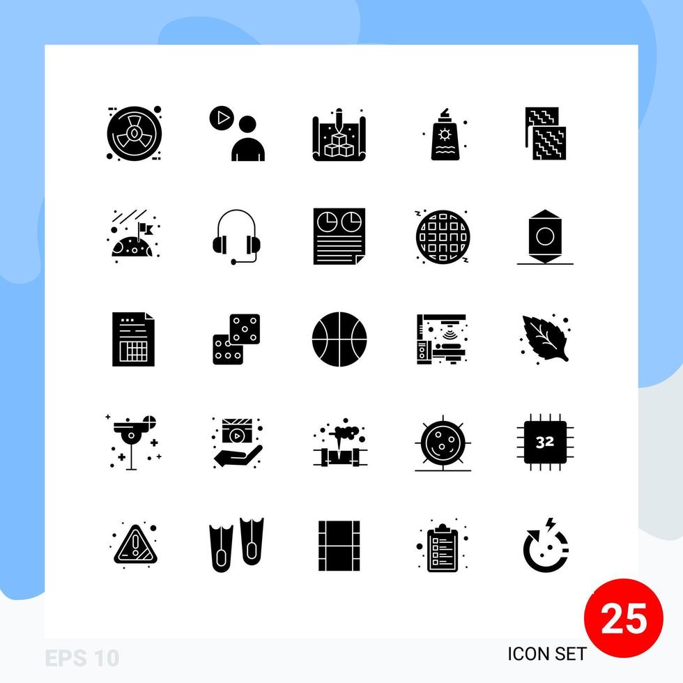 Solid Glyph Pack of 25 Universal Symbols of cloth romance blue park sun cream Editable Vector Design Elements