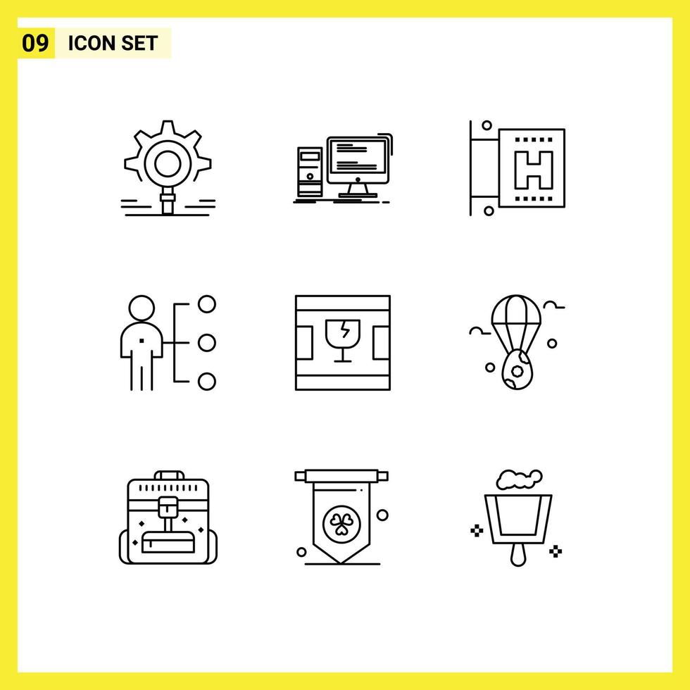 Pack of 9 creative Outlines of broken person personal job abilities Editable Vector Design Elements