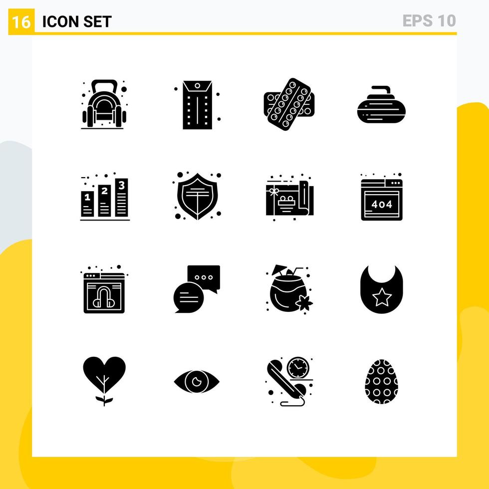 Pictogram Set of 16 Simple Solid Glyphs of bar equipment medicine curling patient Editable Vector Design Elements