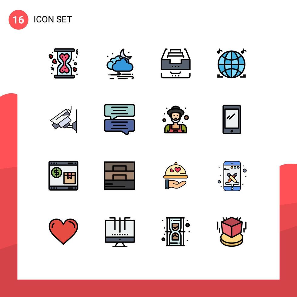Stock Vector Icon Pack of 16 Line Signs and Symbols for camera music cloud world document Editable Creative Vector Design Elements