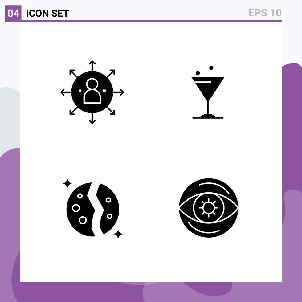Set of 4 Vector Solid Glyphs on Grid for abilities destroyed job drink planet Editable Vector Design Elements