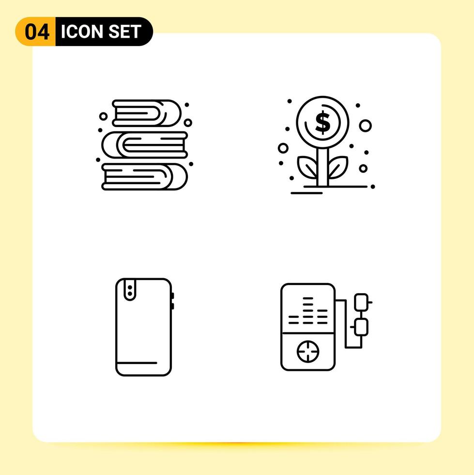 Editable Vector Line Pack of 4 Simple Filledline Flat Colors of art mobile book investment back Editable Vector Design Elements