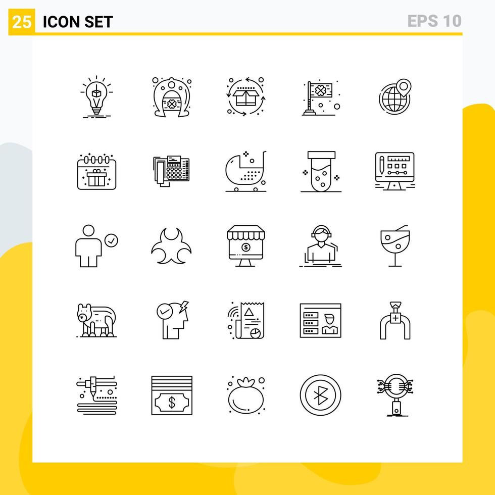 Set of 25 Modern UI Icons Symbols Signs for saint flag horseshoe festival product cycle Editable Vector Design Elements