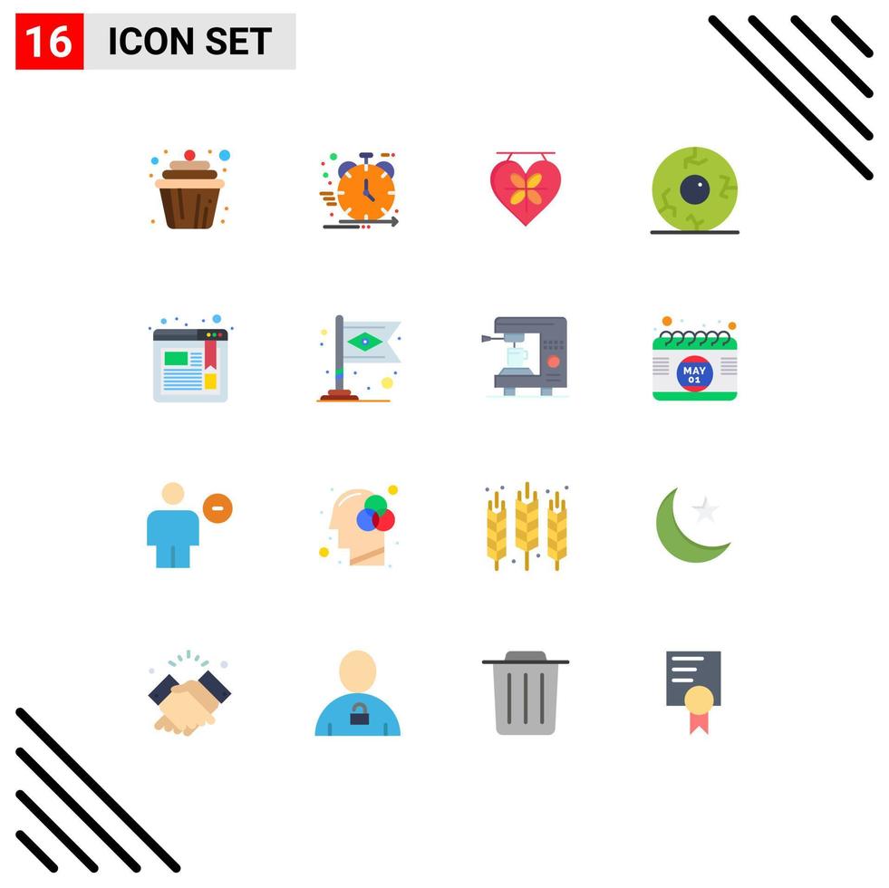 paquete de 16 signos y símbolos modernos de colores planos para medios impresos web, como el marcador de gestión de halloween miedo a la boda paquete editable de elementos creativos de diseño de vectores