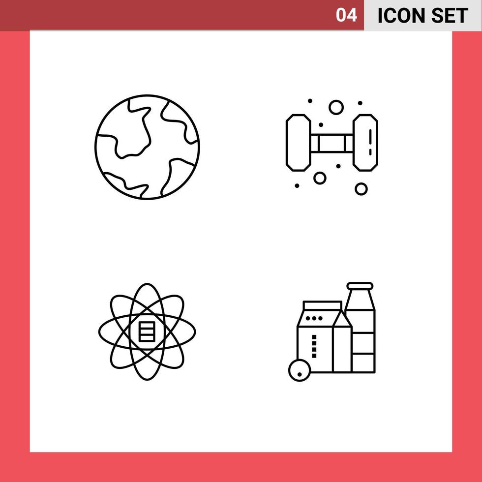 4 User Interface Line Pack of modern Signs and Symbols of earth data geography gym data scince Editable Vector Design Elements