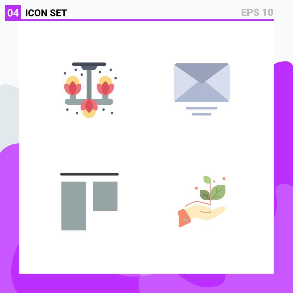 Editable Vector Line Pack of 4 Simple Flat Icons of home vertical hanger message grow Editable Vector Design Elements