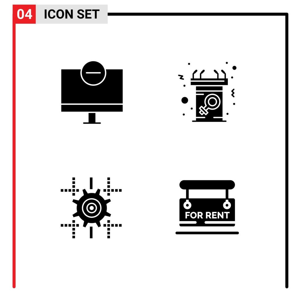 4 Solid Glyph concept for Websites Mobile and Apps computers speech hardware communication gear Editable Vector Design Elements