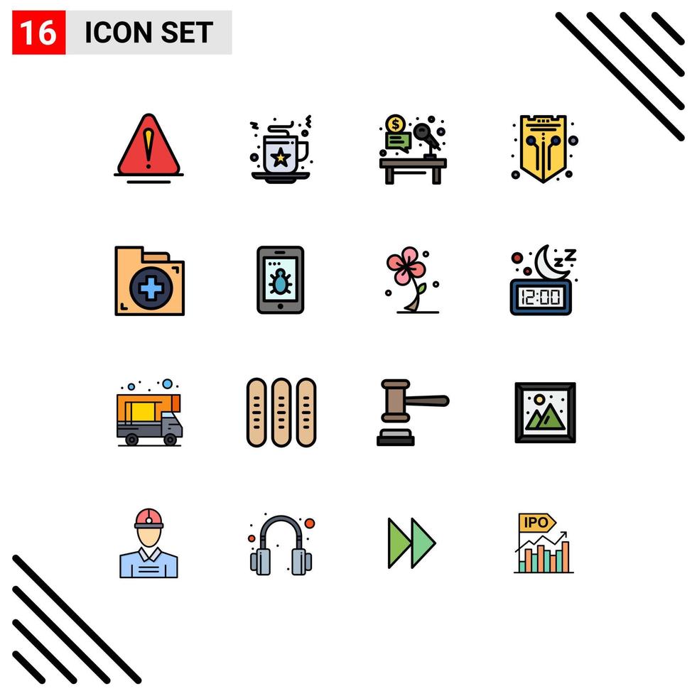 16 iconos creativos signos y símbolos modernos de protección web trabajo de red de micrófono elementos de diseño de vectores creativos editables