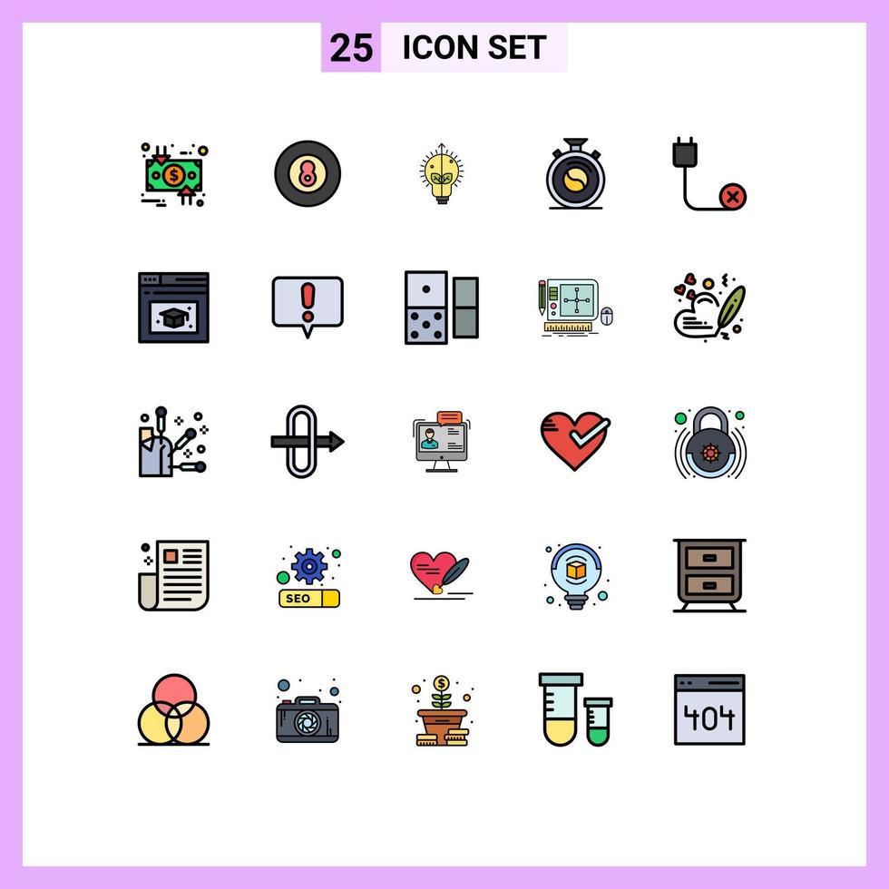 Editable Vector Line Pack of 25 Simple Filled line Flat Colors of computers meditation sport concentration light Editable Vector Design Elements