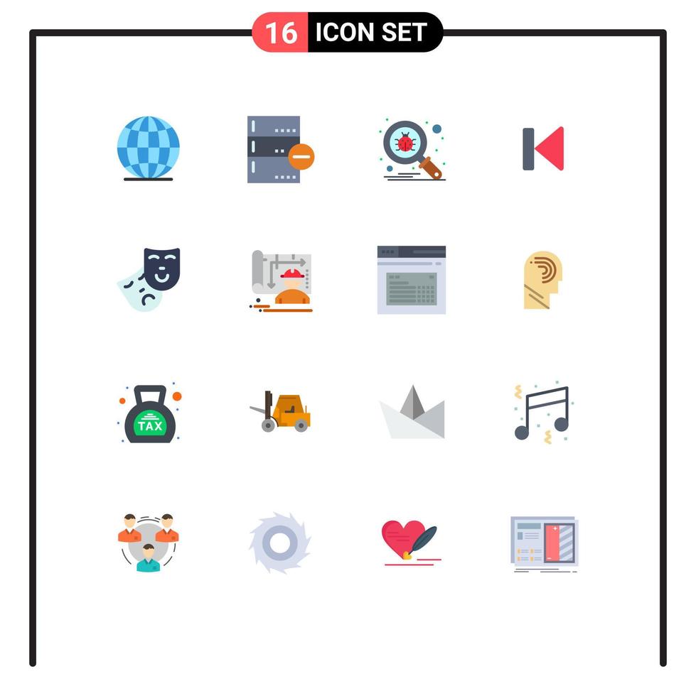 conjunto de pictogramas de 16 colores planos simples de control de errores de medios de máscara paquete editable de elementos de diseño de vectores creativos