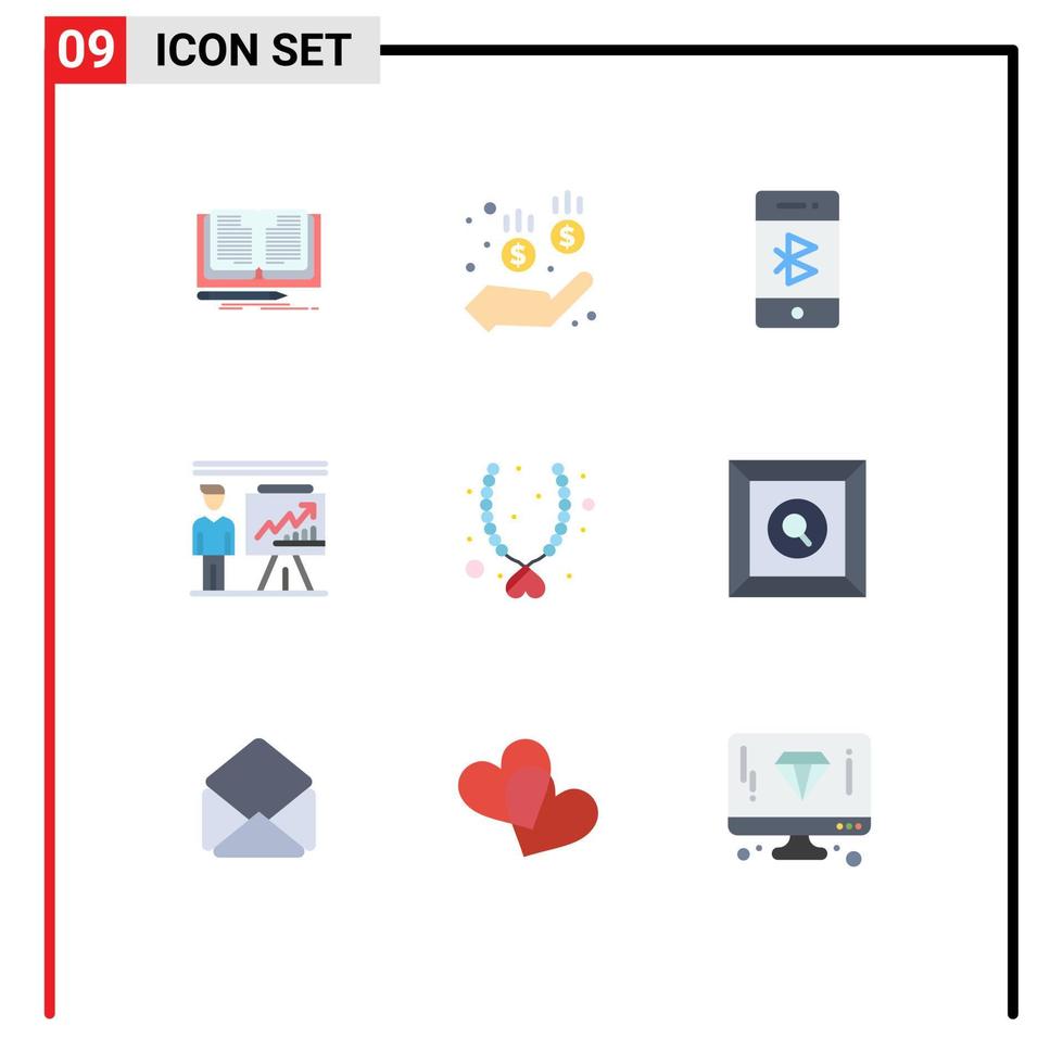User Interface Pack of 9 Basic Flat Colors of love businessman communication presentation business Editable Vector Design Elements