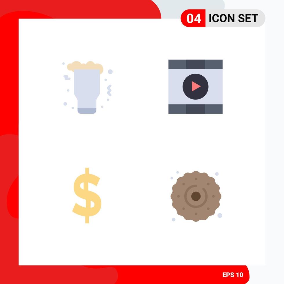 conjunto de pictogramas de 4 iconos planos simples de celebración moneda vino medios dinero elementos de diseño vectorial editables vector