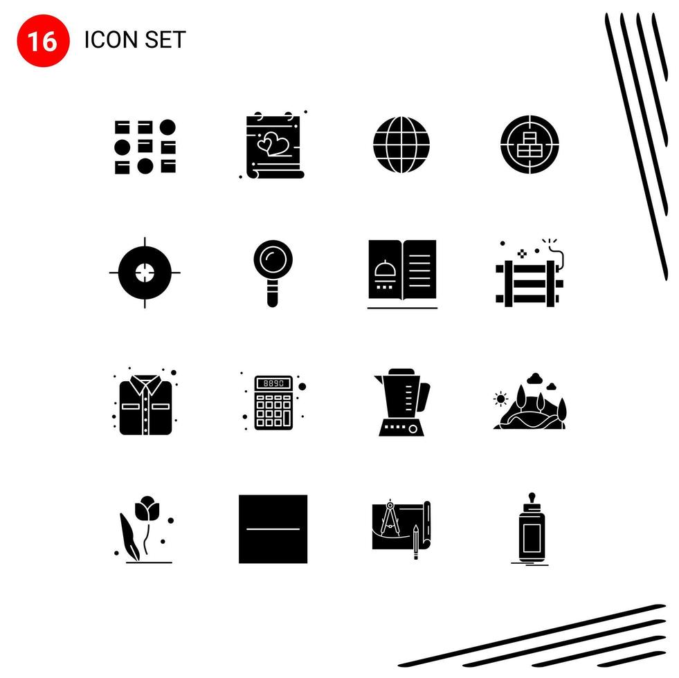 Universal Icon Symbols Group of 16 Modern Solid Glyphs of aim target world product buy Editable Vector Design Elements
