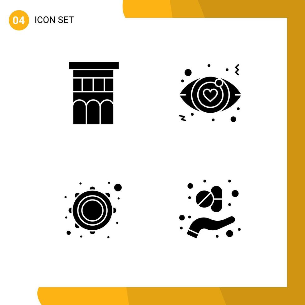 4 Universal Solid Glyph Signs Symbols of architecture music property eye tambourine Editable Vector Design Elements