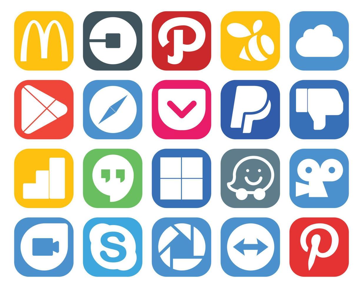 20 Social Media Icon Pack Including waze hangouts apps google analytics paypal vector