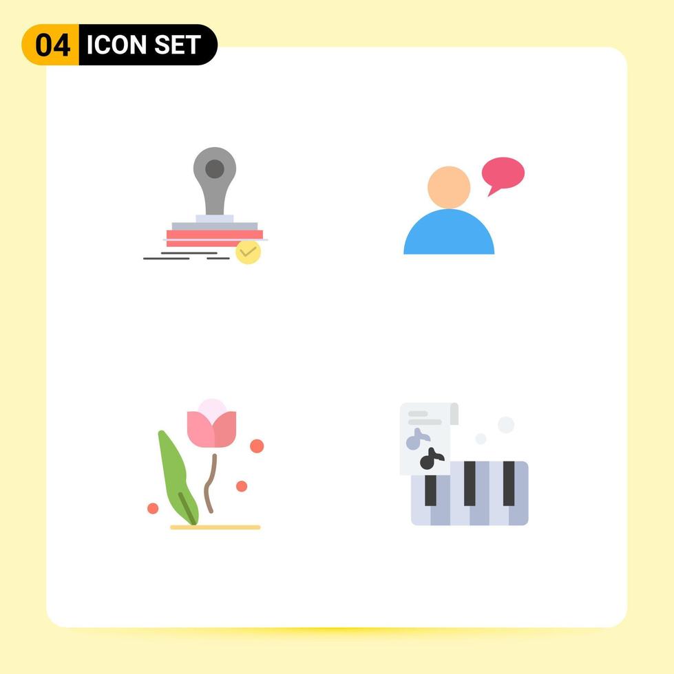 Modern Set of 4 Flat Icons Pictograph of stamp flower logo user rose Editable Vector Design Elements