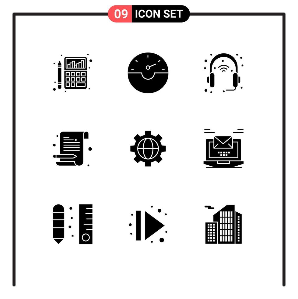 Modern Set of 9 Solid Glyphs and symbols such as gear notepad device notebook set Editable Vector Design Elements