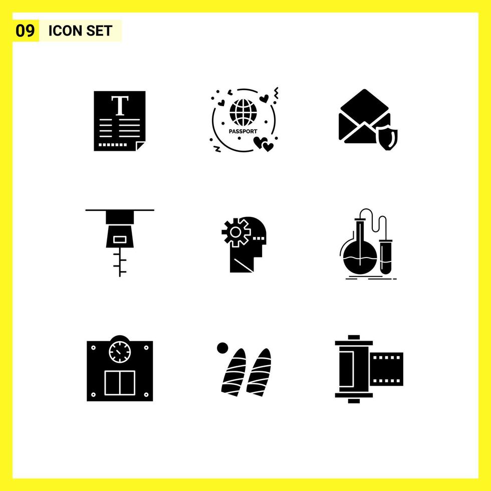 Set of 9 Modern UI Icons Symbols Signs for mind process gdpr brain clothing Editable Vector Design Elements