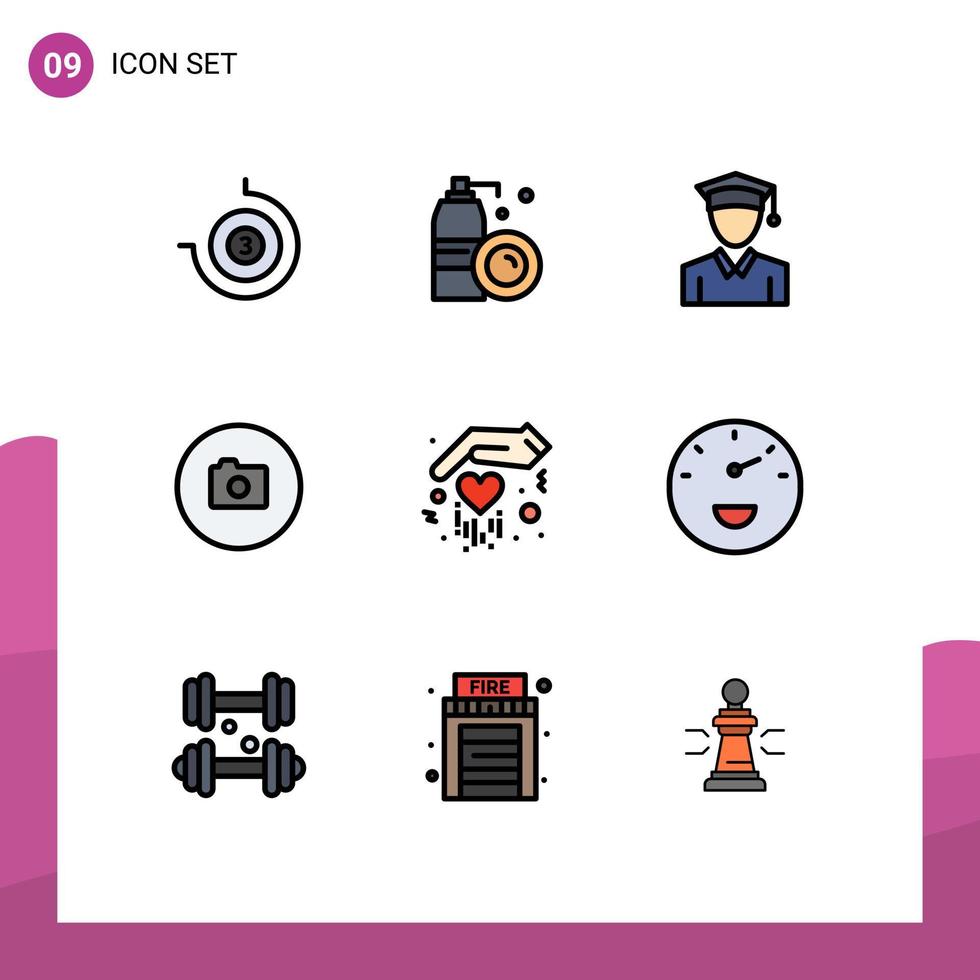 Modern Set of 9 Filledline Flat Colors and symbols such as gauge hand education gift basic Editable Vector Design Elements