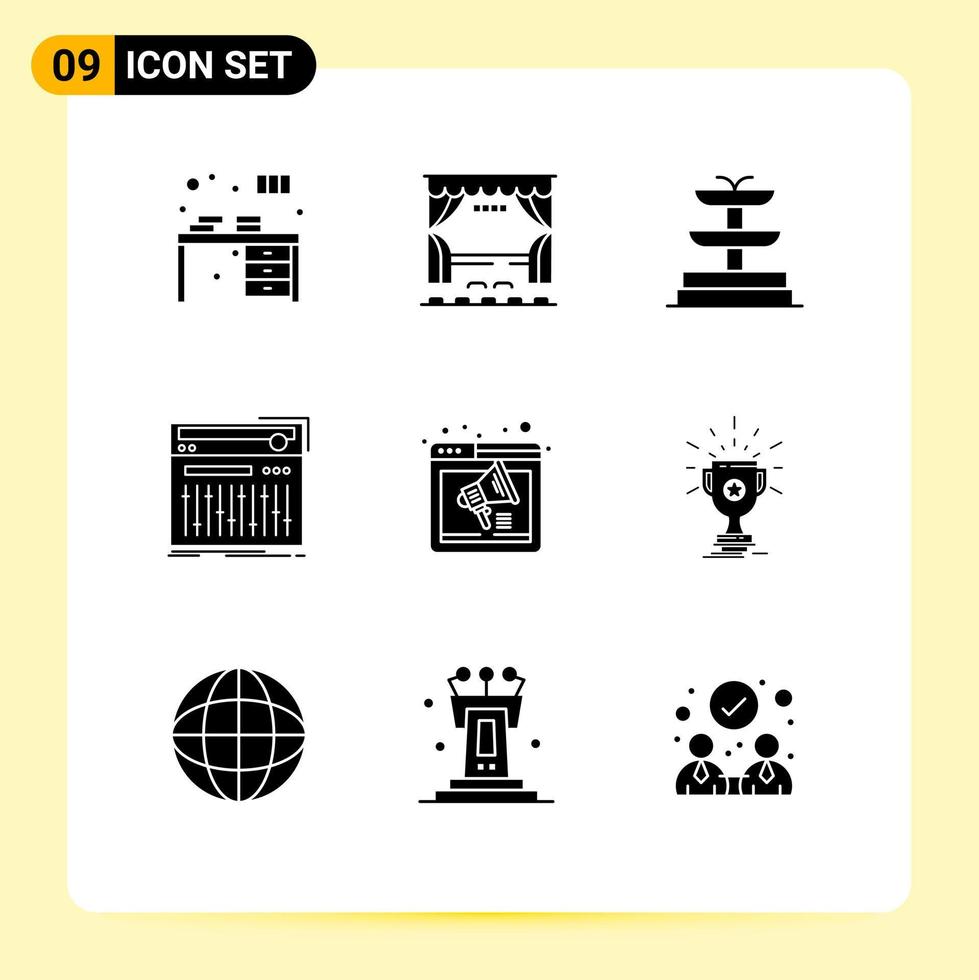 9 Universal Solid Glyphs Set for Web and Mobile Applications browser studio movie midi control Editable Vector Design Elements