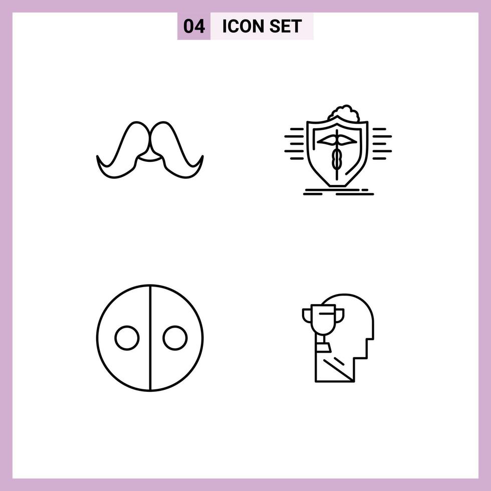 Group of 4 Filledline Flat Colors Signs and Symbols for moustache safe male health sign Editable Vector Design Elements