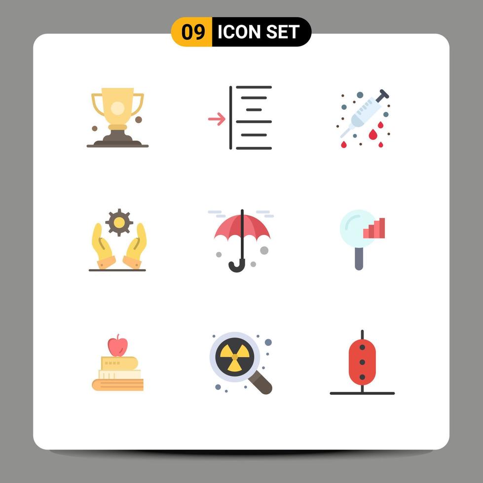 Mobile Interface Flat Color Set of 9 Pictograms of umbrella insurance health solutions development Editable Vector Design Elements