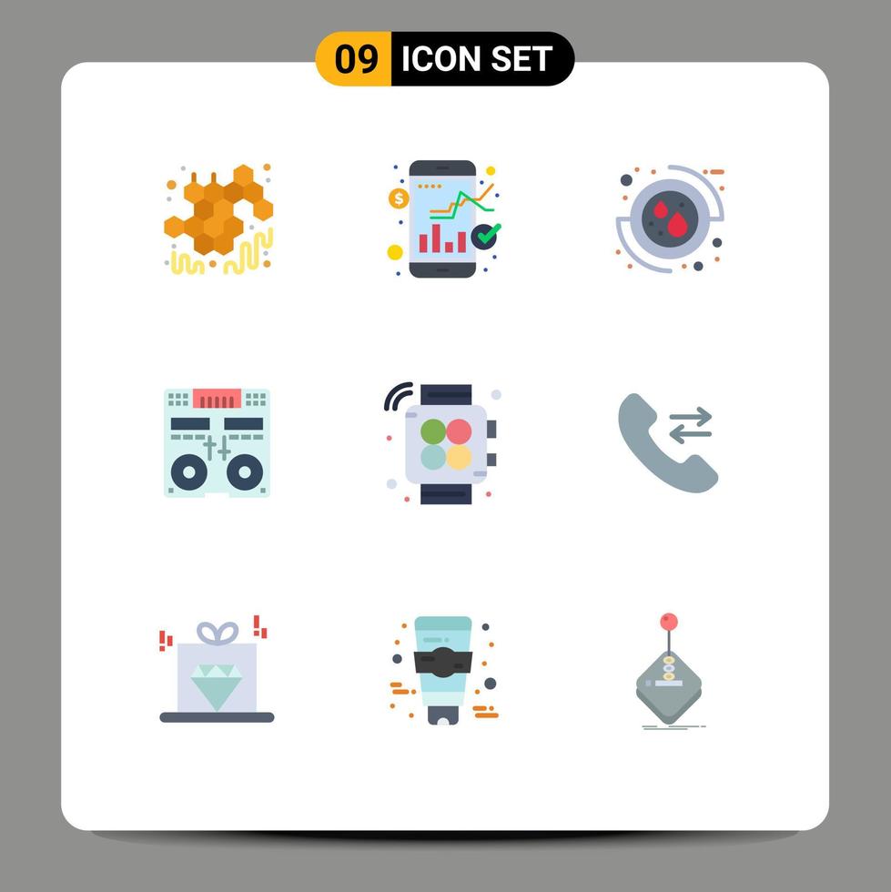 Modern Set of 9 Flat Colors Pictograph of handwatch mixer blood deck cd Editable Vector Design Elements