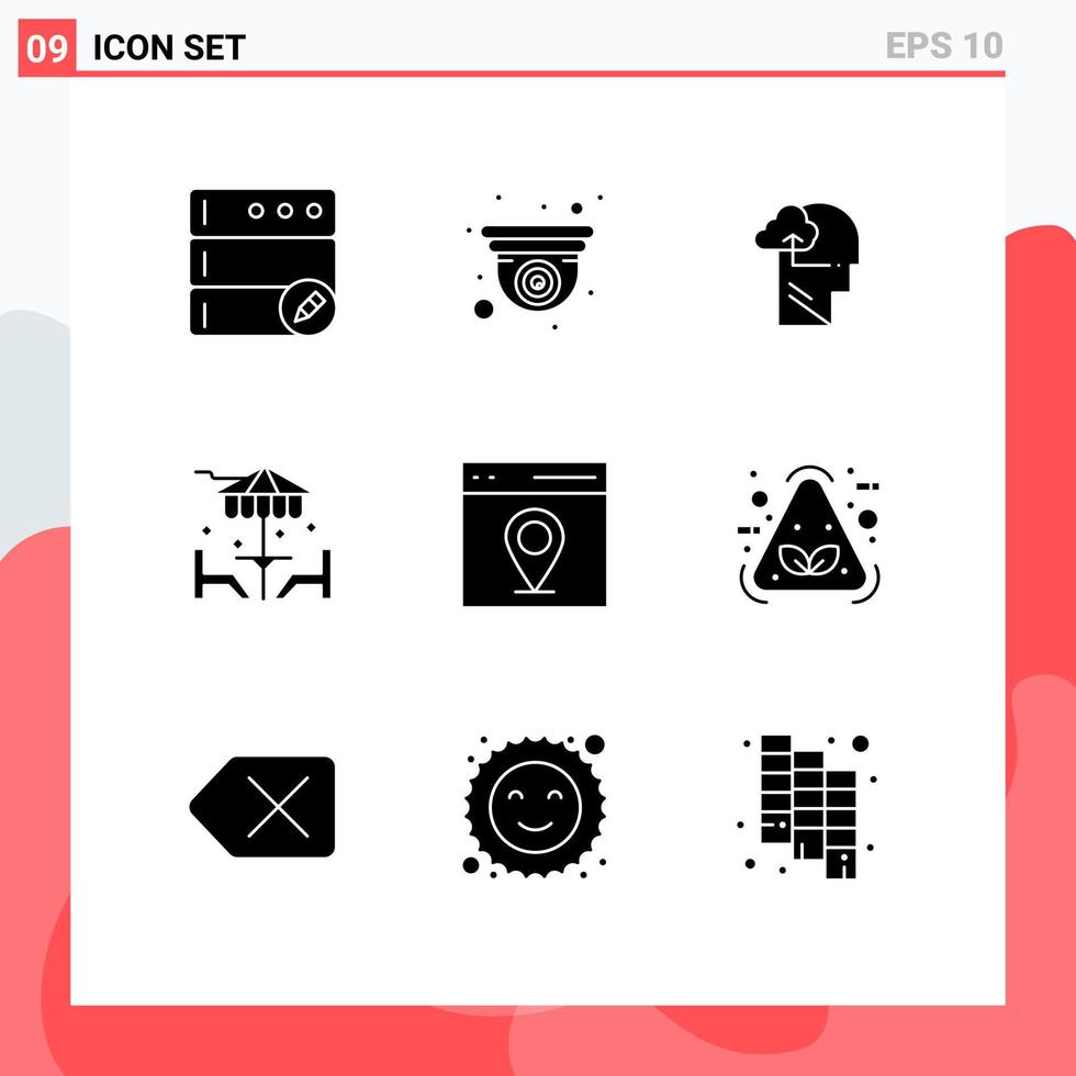 9 Thematic Vector Solid Glyphs and Editable Symbols of map communication gain furniture decoration Editable Vector Design Elements