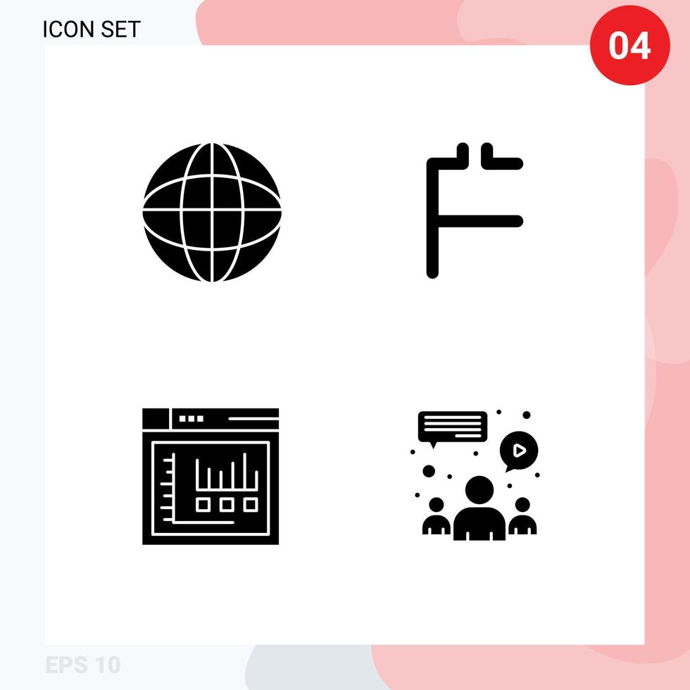 conjunto de glifos sólidos de interfaz móvil de 4 pictogramas de elementos de diseño vectorial editables cripto estáticos del mundo global de Internet vector