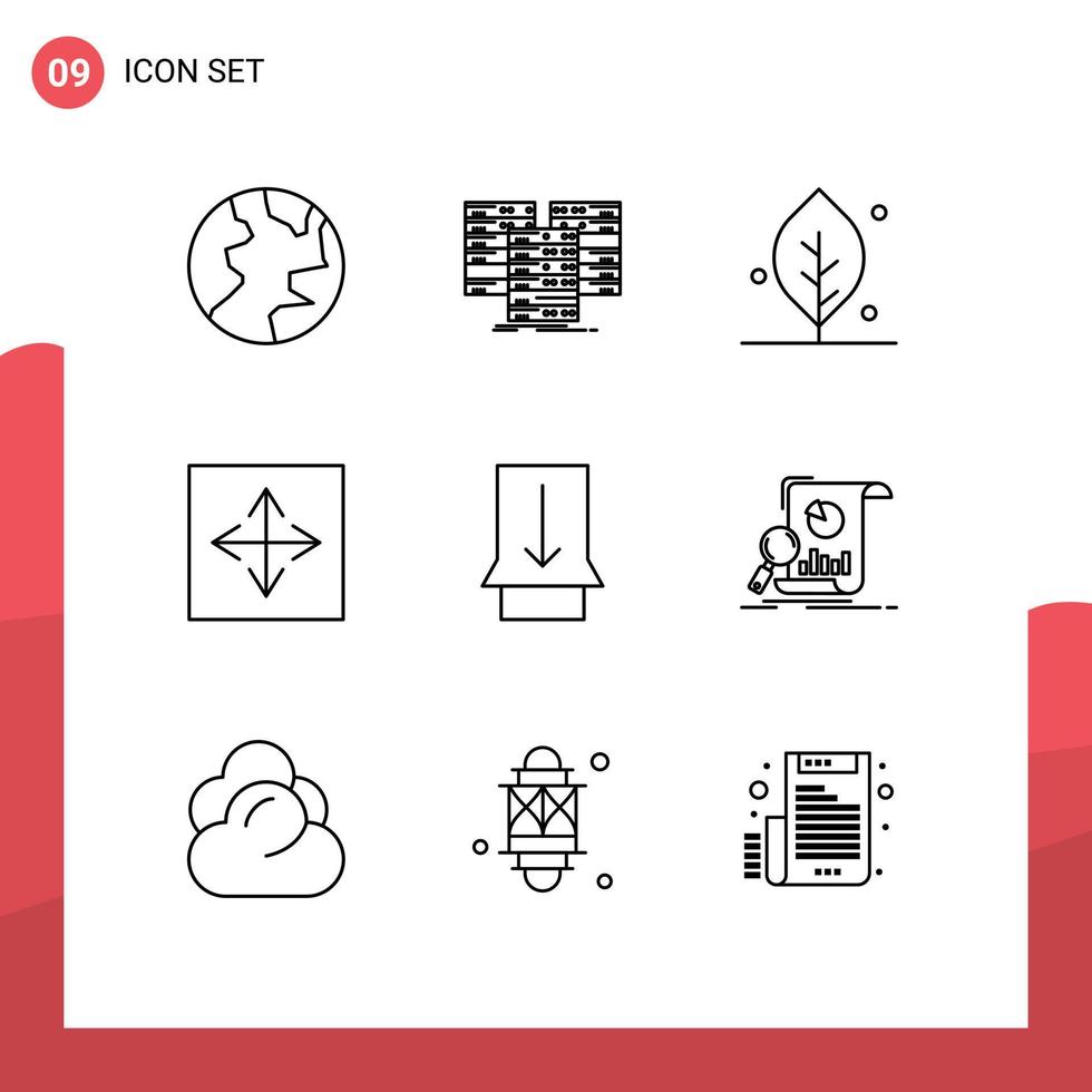 Modern Set of 9 Outlines Pictograph of gesture browser ecology arrow angular Editable Vector Design Elements