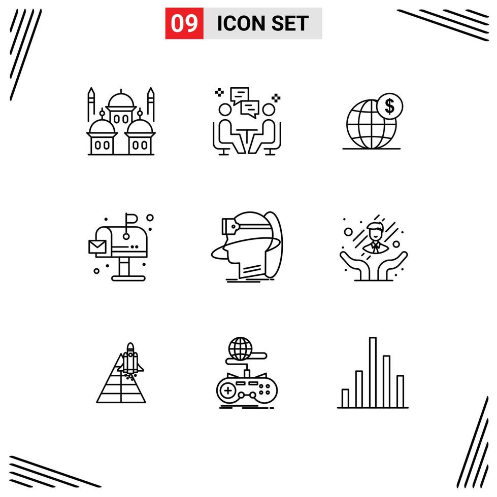 9 User Interface Outline Pack of modern Signs and Symbols of life city communication international business Editable Vector Design Elements