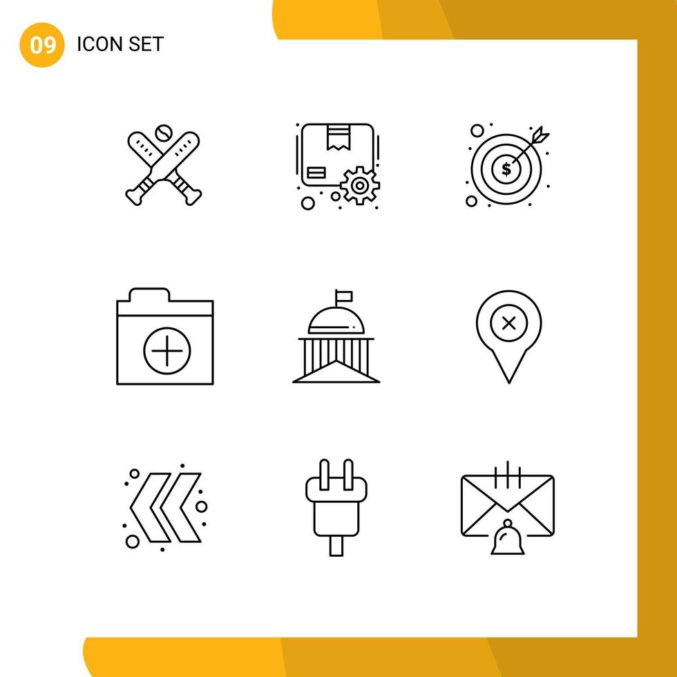 Modern Set of 9 Outlines Pictograph of flag new banking folder money Editable Vector Design Elements