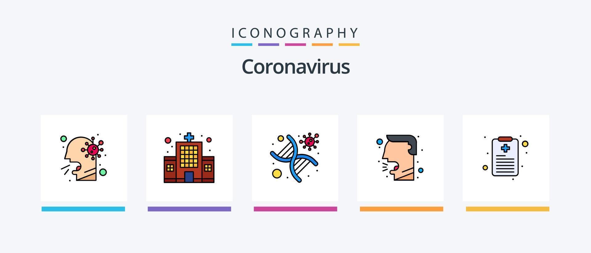 la línea de coronavirus llenó el paquete de 5 iconos, incluido el laboratorio. firmar. cuadro de salud cuidado de la salud. médico diseño de iconos creativos vector