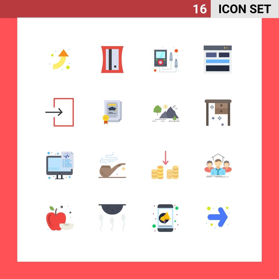 conjunto moderno de 16 colores planos y símbolos como la información del medidor de flecha de entrada contáctenos paquete editable de elementos de diseño de vectores creativos