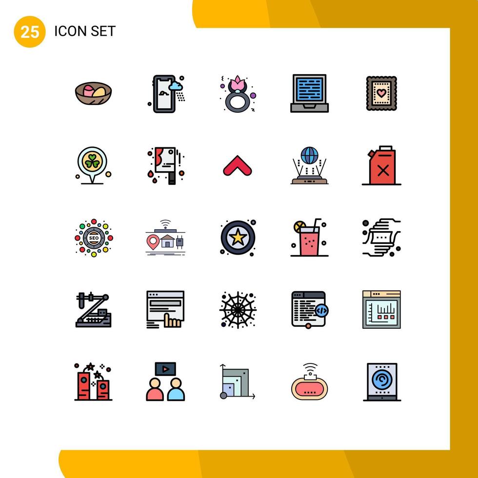 Filled line Flat Color Pack of 25 Universal Symbols of cookies design day computer celebrate Editable Vector Design Elements