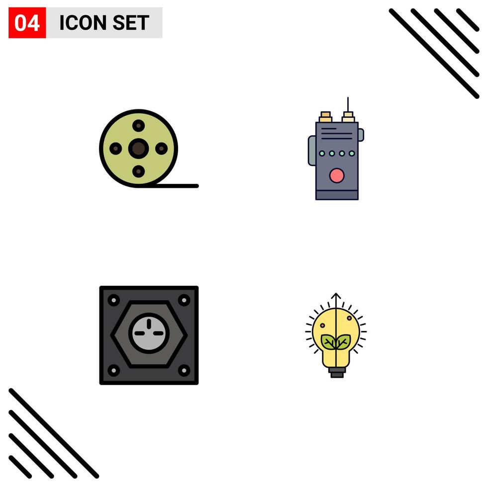 Set of 4 Vector Filledline Flat Colors on Grid for album electric reel communication plug Editable Vector Design Elements
