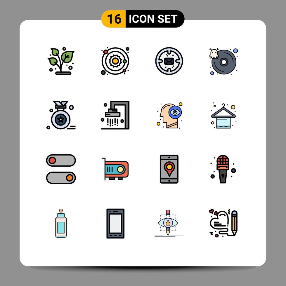 Universal Icon Symbols Group of 16 Modern Flat Color Filled Lines of award badge server business infected database Editable Creative Vector Design Elements