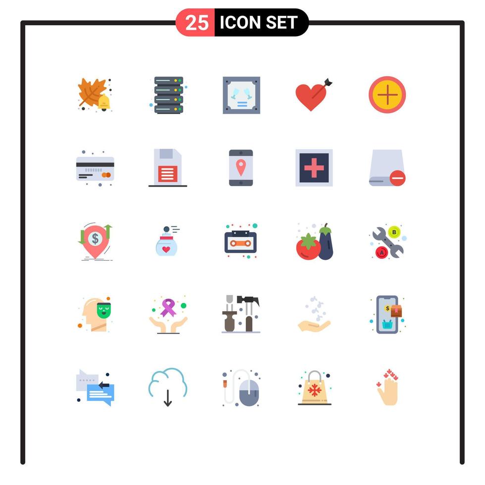 Set of 25 Modern UI Icons Symbols Signs for credit user invitation plus love Editable Vector Design Elements