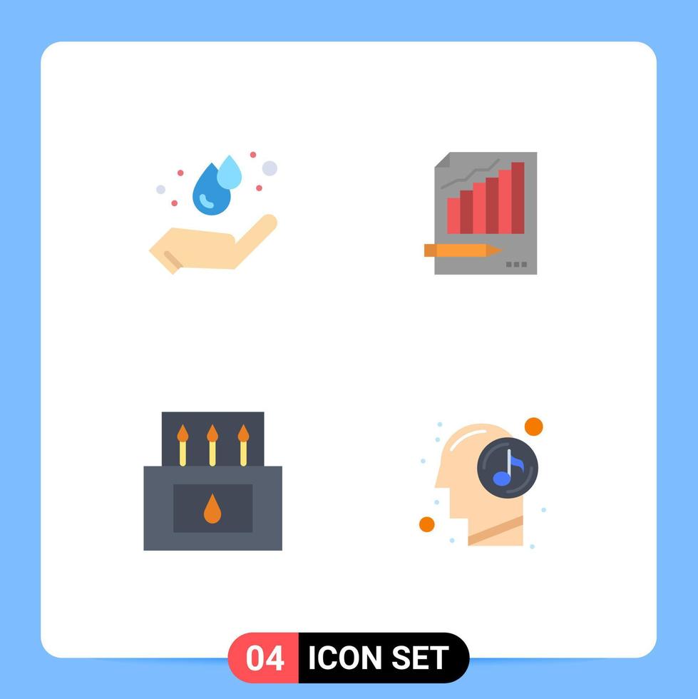 Modern Set of 4 Flat Icons Pictograph of earth day graph hand analytics adventure Editable Vector Design Elements