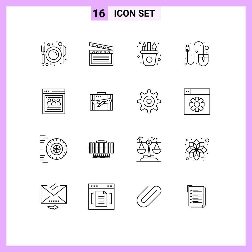 16 User Interface Outline Pack of modern Signs and Symbols of organization page mouse usa hardware craft Editable Vector Design Elements