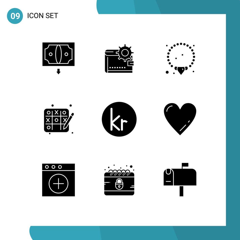 9 Thematic Vector Solid Glyphs and Editable Symbols of krone hobbies personal tic tac toe jewelry Editable Vector Design Elements