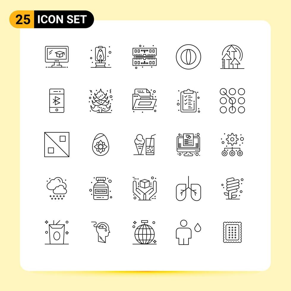 Group of 25 Modern Lines Set for bluetooth performance ram method marketing Editable Vector Design Elements