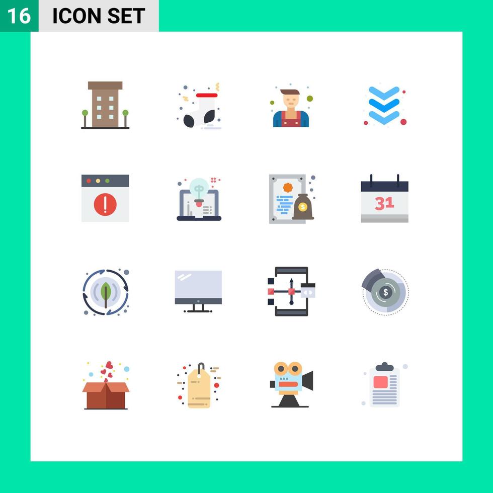 Modern Set of 16 Flat Colors Pictograph of art app handyman alert down Editable Pack of Creative Vector Design Elements