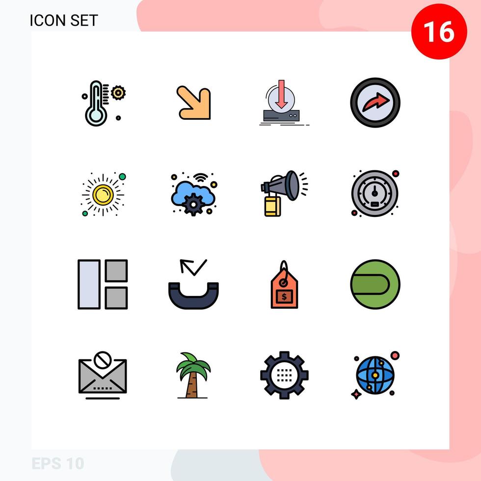 Set of 16 Modern UI Icons Symbols Signs for sun health dlc fitness link Editable Creative Vector Design Elements