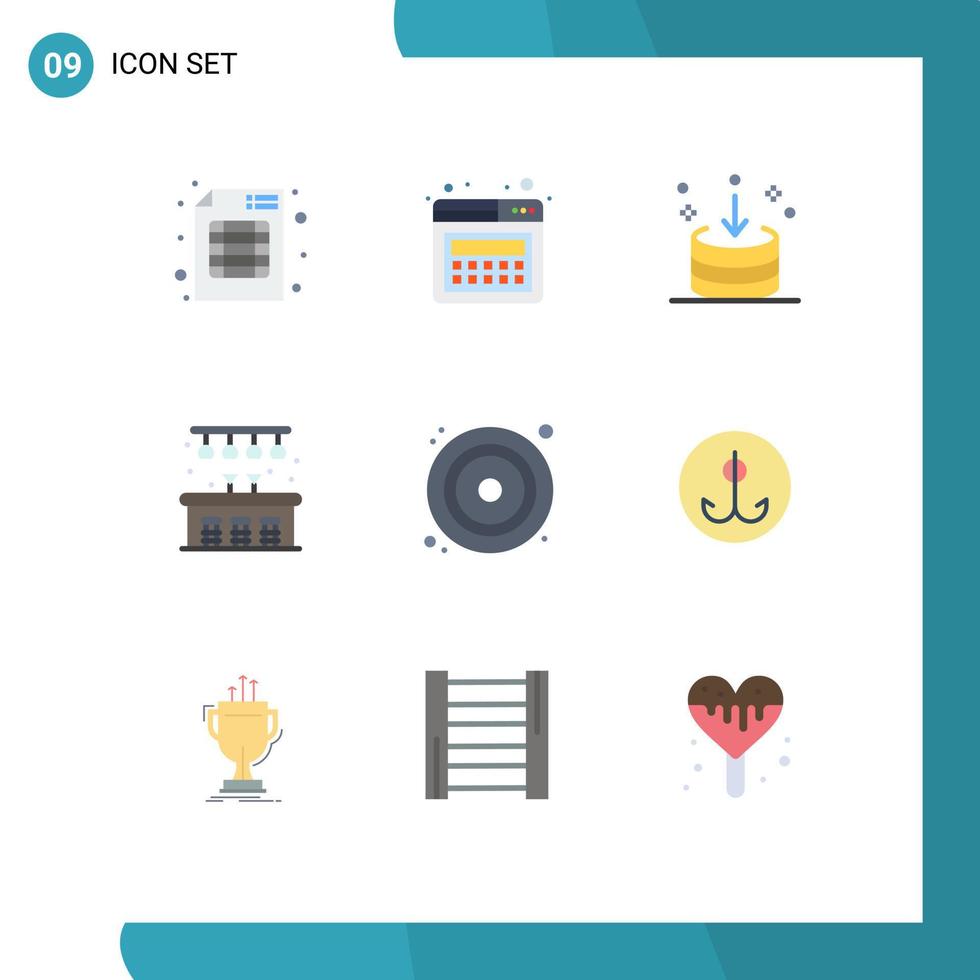 Pictogram Set of 9 Simple Flat Colors of dvd cd down pub city Editable Vector Design Elements