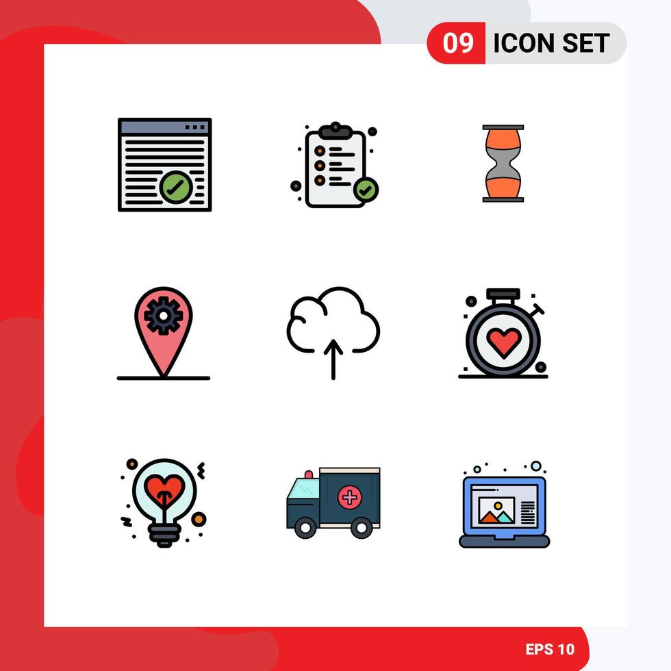 conjunto de 9 iconos de interfaz de usuario modernos signos de símbolos para elementos de diseño de vector editables de tiempo de engranaje de reloj de arena de geo de nube