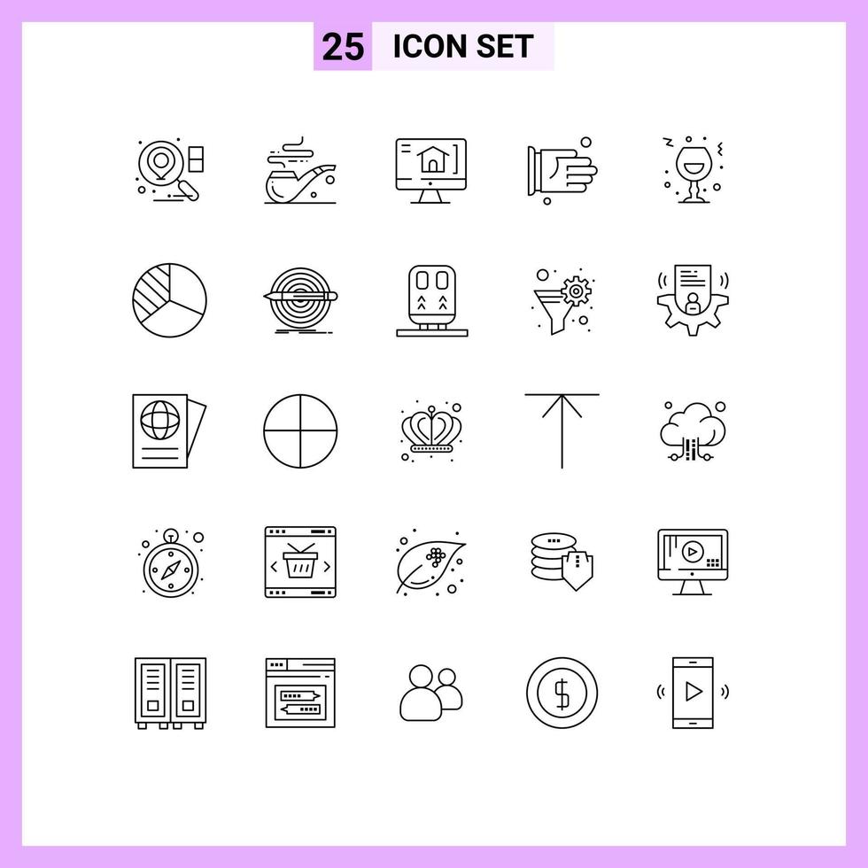 Editable Vector Line Pack of 25 Simple Lines of party celebration house glass office Editable Vector Design Elements
